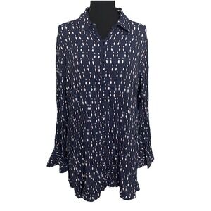 SOFT SURROUNDINGS Sz L Poet Blouse Navy Blue Printed Long Sleeve Button Up Tunic
